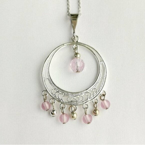 Boho Sterling silver Pink crystal  pendant necklace 🆕 - Picture 3 of 7